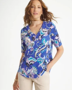 Paisley Cotton Slub V-Neck Tee