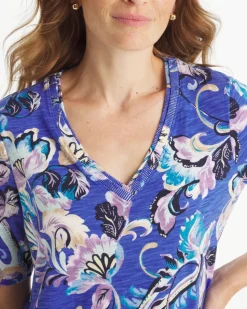 Paisley Cotton Slub V-Neck Tee
