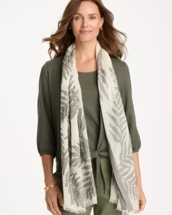 Palm Embroidered Oblong Scarf