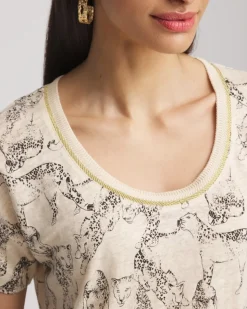 Panther Sweater-Trim Linen Tee