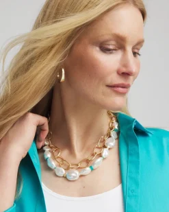 Pearlescent Goldtone Collar Necklace