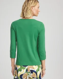 Pima Cotton Crewneck Button Tee