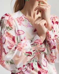 Pima Floral Smocked Long Sleeve Tee