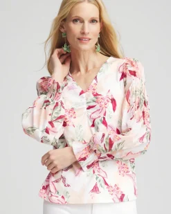 Pima Floral Smocked Long Sleeve Tee