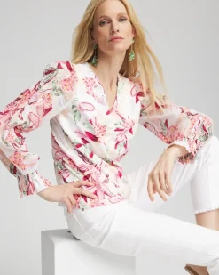 Pima Floral Smocked Long Sleeve Tee