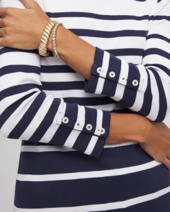 Pima Striped Button Sleeve Tee