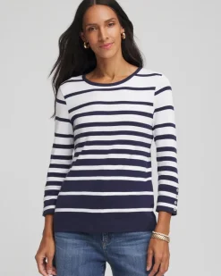 Pima Striped Button Sleeve Tee