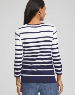 Pima Striped Button Sleeve Tee