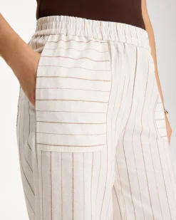 Pinstriped Linen-Cotton Crop Pant