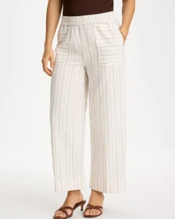 Pinstriped Linen-Cotton Crop Pant