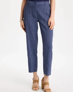 Pinstripe Soft-Stretch Linen Crop Pant