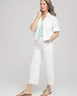 Pintuck High-Cuff Cropped Jeans