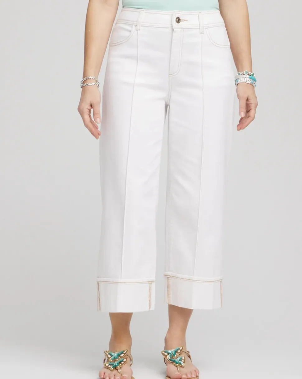 Pintuck High-Cuff Cropped Jeans