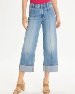 Pintuck High-Cuff Cropped Jeans