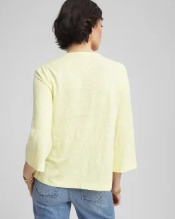Pintuck Linen Notched-Neck Tee