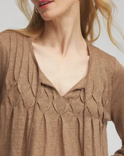 Pintuck Linen Notched-Neck Tee