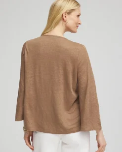 Pintuck Linen Notched-Neck Tee