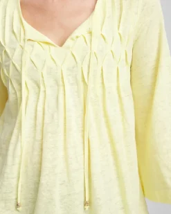 Pintuck Linen Notched-Neck Tee