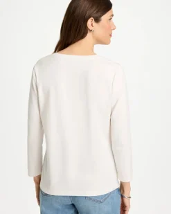 Placed Print Cotton Stretch 3/4 Sleeve Tee