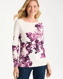 Placed Print Pima Cotton Boatneck Tee