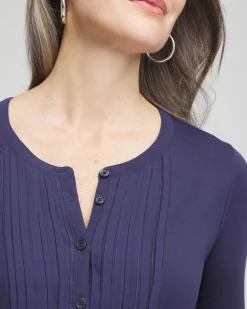 Pleated Placket Henley Tee