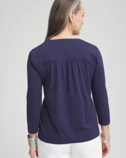 Pleated Placket Henley Tee