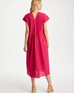 Pleated Popover Midi Dress