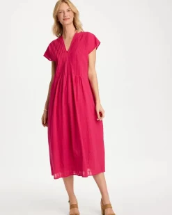 Pleated Popover Midi Dress