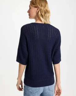 Pointelle Crewneck Pullover Sweater