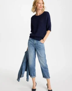 Pointelle Crewneck Pullover Sweater