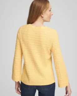 Pointelle Scalloped Hem Flare Sleeve Pullover