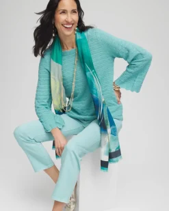 Pointelle Scalloped Hem Flare Sleeve Pullover