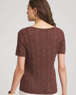 Pointelle Square-Neck Pullover Sweater