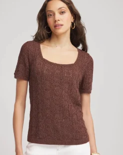 Pointelle Square-Neck Pullover Sweater