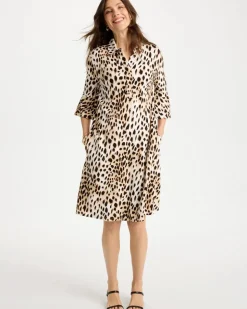 Ponte Knit Flounce Sleeve Dress