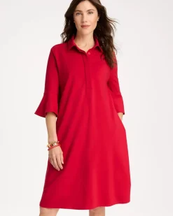 Ponte Knit Flounce Sleeve Dress