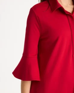 Ponte Knit Flounce Sleeve Dress