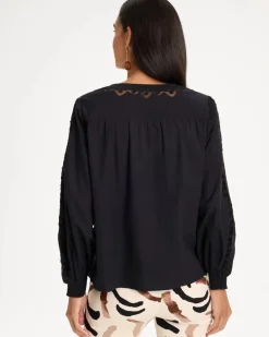 Poplin Cotton Lace Tie-Front Blouse