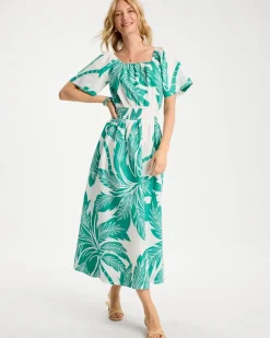 Poplin Cotton Off-Shoulder Printed Dress