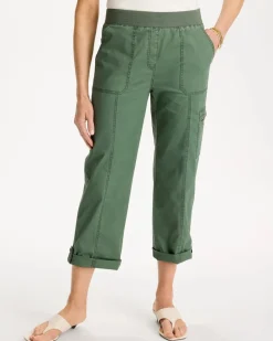 Poplin Cropped Roll Tab Pants