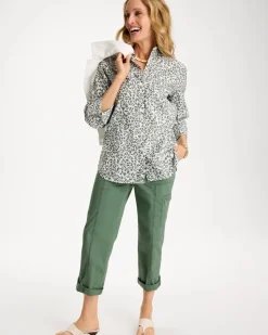 Poplin Cropped Roll Tab Pants