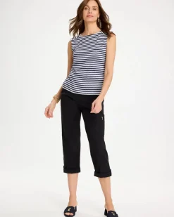 Poplin Cropped Roll Tab Pants