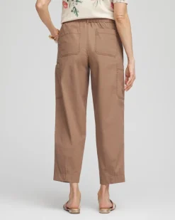 Poplin Pull-On Tapered-Leg Cropped Pants