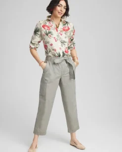 Poplin Pull-On Tapered-Leg Cropped Pants
