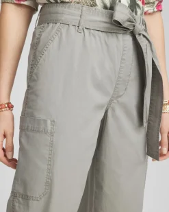 Poplin Pull-On Tapered-Leg Cropped Pants