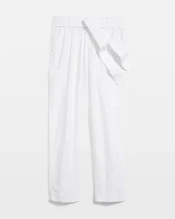 Poplin Pull-On Tapered-Leg Cropped Pants