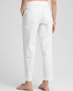 Poplin Pull-On Tapered-Leg Cropped Pants