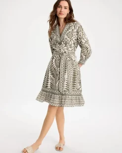 Printed Cotton-Linen Belted Dress