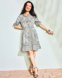 Printed Cotton-Linen Belted Dress
