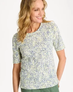 Printed Cotton Slub Elbow-Sleeve Tee